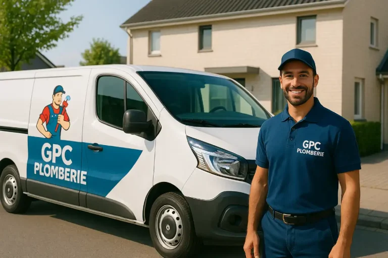 Plombier GPC Plomberie à Beauvais avec son camion, intervention en plomberie, dépannage et installation sanitaire